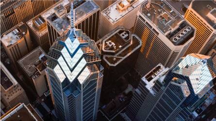 arial view of roof tops of buildings and skyscrapers 