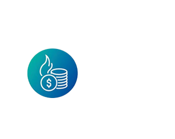 Icon showing flame and stacked coins representing savings related to fire safety management