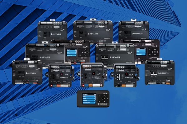 Metasys devices overlaid on a blue background