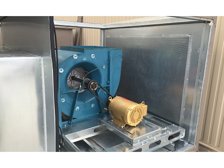 A fan with a smaller machine and a drive belt