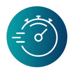 Stopwatch icon with motion lines representing fast response time and quick service