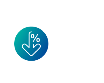 Percentage symbol with downward arrow indicating reduction in costs or savings